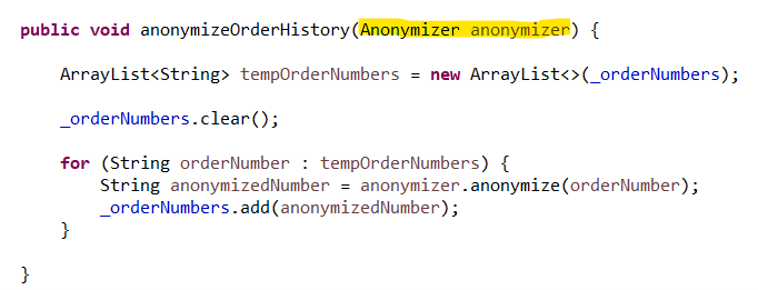 Code Methode anonymizeOrderHistory